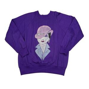 Vintage 90s Red Hat Society Rhinestones Crewneck Sweatshirt Purple Womens Medium